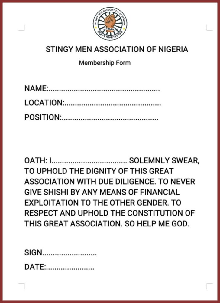 Stingy Men Association of Nigeria Form